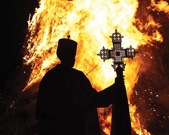 Meskel Festival in Ethiopia – Traditional demera bonfires illuminate the night, symbolizing purification and the discovery of the True Cross.